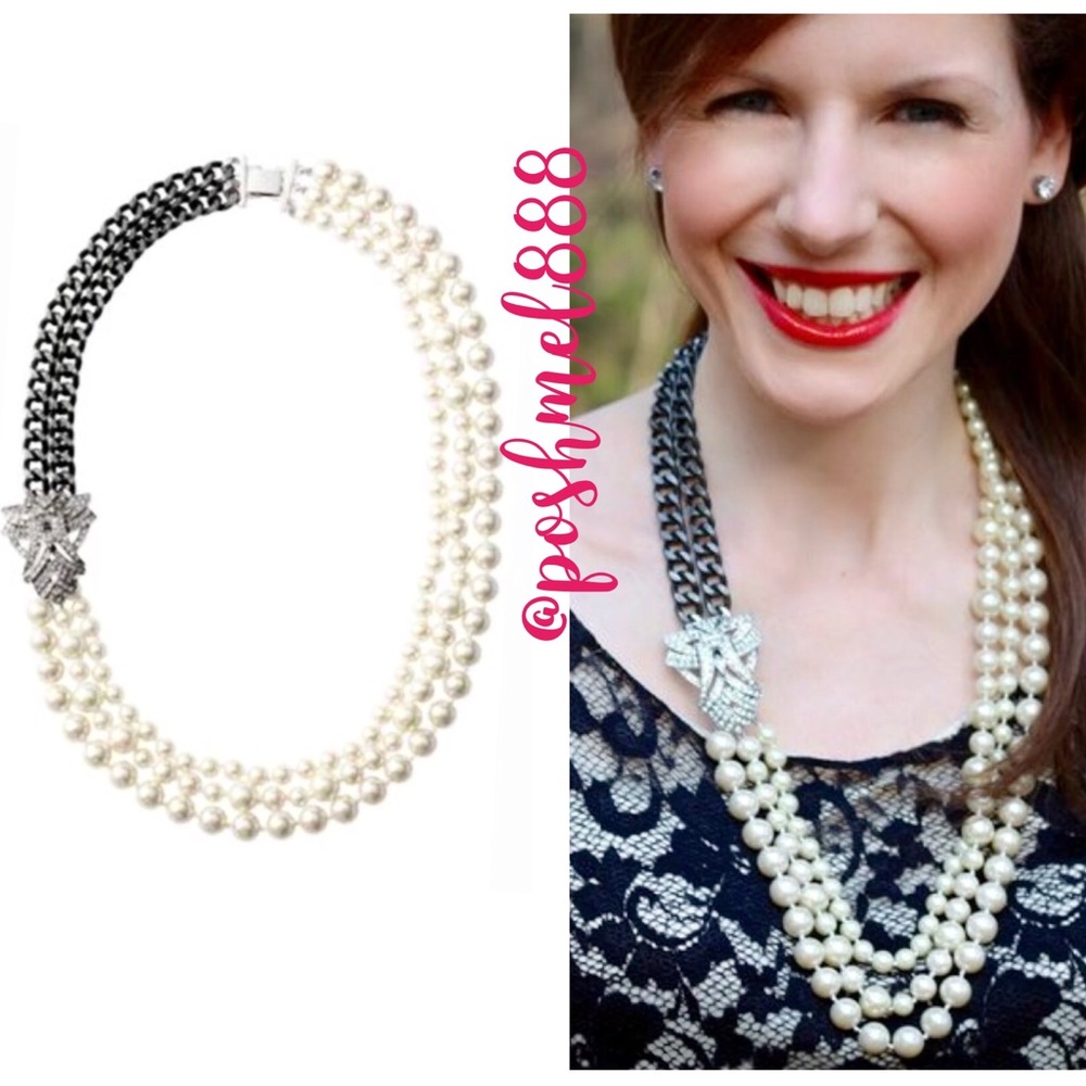 S&D [V] 2-in-1 Elegantly Edgy Daisy Pearl & Hematite Statement NecklaceB… - Picture 3 of 16